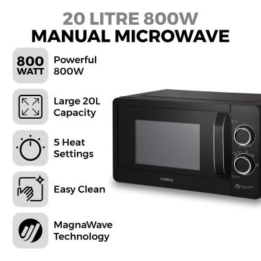 Tower Manual Microwave, Black - 800W