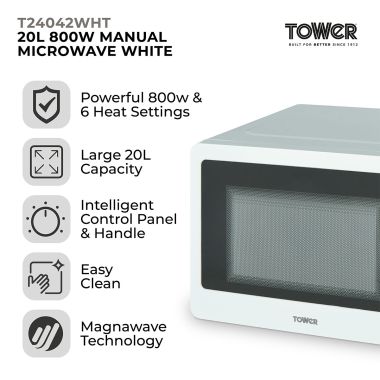 Tower Manual Microwave, White - 800W