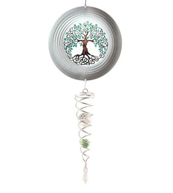 Spin Art Tree of Life Wind Spinner with Crystal Tail