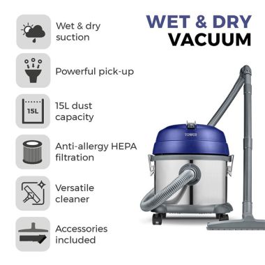 Tower TDW10 Wet & Dry Vacuum Cleaner – 15L