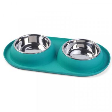 Zoon Twin Bowl Feeding Tray - Stainless Steel