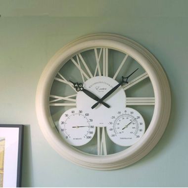 Smart Garden Outside In Exeter Thermometer & Wall Clock, Cream - 15''