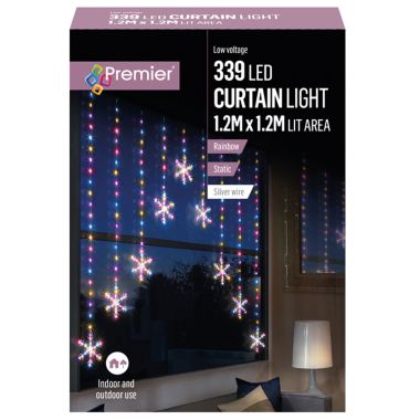 Premier Hanging Snowflake Curtain Light, Rainbow - 1.2m