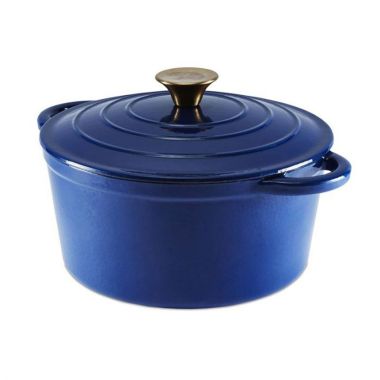 Barbary & Oak Round Cast Iron Casserole Dish, 24cm – Blue