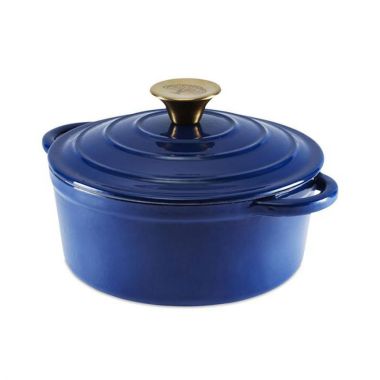 Barbary & Oak Round Cast Iron Casserole Dish, 20cm – Blue
