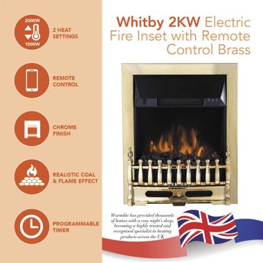 Warmlite WL45049 Whitby Electric Fire Inset with Remote – Brass, 2000w