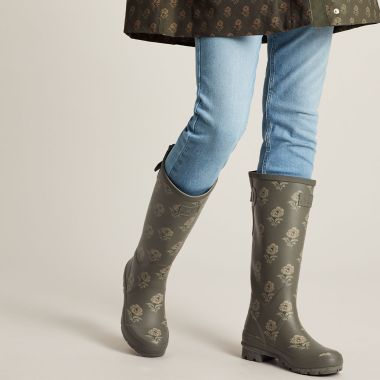 Joules Women's Adjustable Tall Wellies - Green Floral