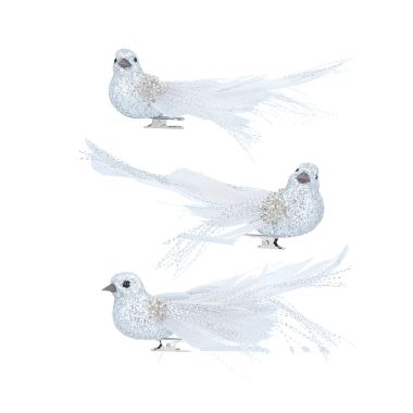 White Clip On Feather Bird Decoration - 14cm