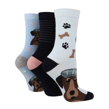 Wildfeet Women's Novelty Socks, Pack of 3 - Dog 
