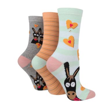 Wildfeet Women's Novelty Socks, Pack of 3 - Donkey