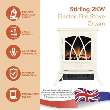Warmlite WL46018C Stirling 2kW Electric Fire Stove - Cream