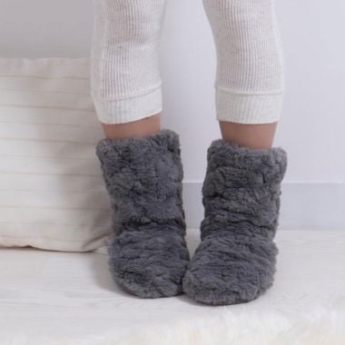 Totes Women's Faux Fur Slipper Socks - Grey