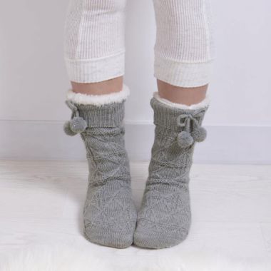 Totes Women's Texture Slipper Socks - Grey