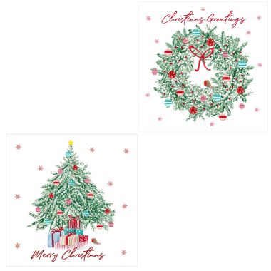  Wreath and Tree Christmas Cards - Pack of 12
