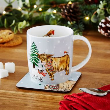 Cooksmart Christmas on Farm Barrel Mug - Highland Cow