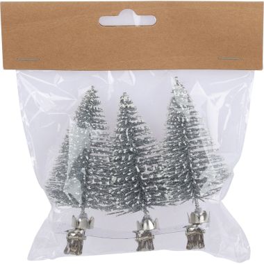 3 Silver Clip On Christmas Trees - 7cm