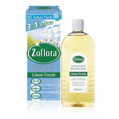 Zoflora Concentrated Disinfectant, 500ml, Linen Fresh  - Pack of 3