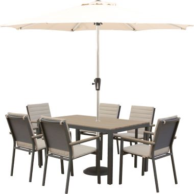 Bramblecrest Zurich 6 Seater Garden Furniture Dining Set with Parasol & Base