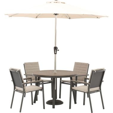 Bramblecrest Zurich 4 Seater Garden Furniture Dining Set with Parasol & Base