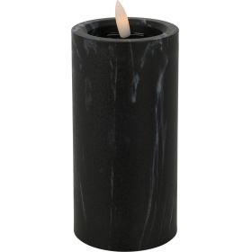 Black Marble LED Candle with Wick Flame Effect & Timer - 15cm