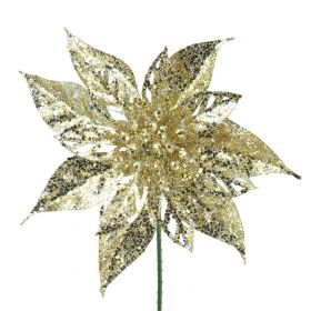  Champagne Glitter Poinsettia Pick - 19cm