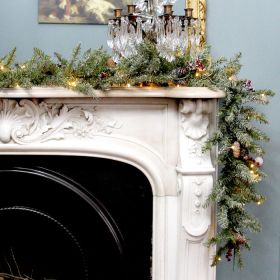 National Tree Pre-Lit Dunhill Fir Snow and Berries Christmas Garland - 2.7m