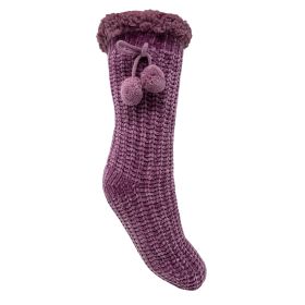 Bramble Women's Supersoft Chenille Lounge Slipper Socks - Purple