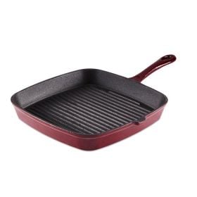 Barbary & Oak Cast Iron Grill Pan, 23cm – Red