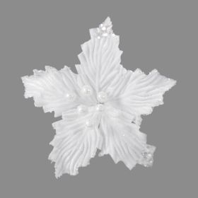 White Poinsettia Clip - 25cm