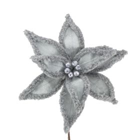Graphite Fur Edge Poinsettia Stem - 63cm