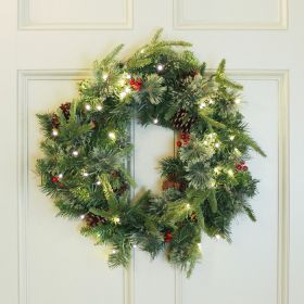 National Tree Pre-Lit Colonial Pine 'Feel Real' Christmas Wreath - 60cm