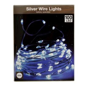 100 Battery Operated Indoor Silver Wire Micro Lights, White - 4.9m