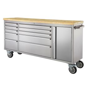 72" Stainless Steel 10 Drawer Tool Cabinet & Workbench
