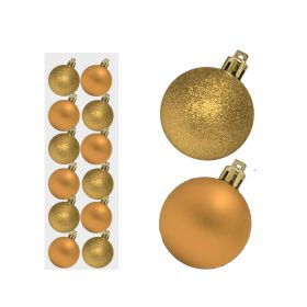 12 Gold Glitter Baubles - 3cm