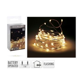 40 Battery Operated Flashing LED Wire Lights, Warm White - 2m