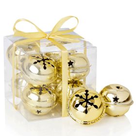 8 Gold Snowflake Jingle Bells - 4cm