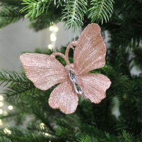Blush Pink Diamante Glitter Butterfly - 11cm 