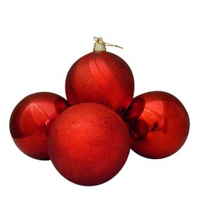 4 Red Giant Assorted Luxury Baubles - 15cm