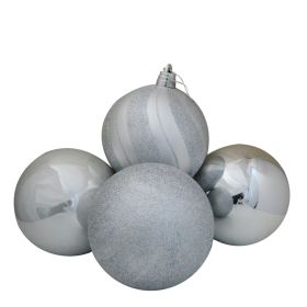 4 Silver Giant Assorted Luxury Baubles - 15cm