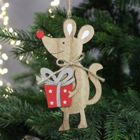Wooden Mouse Christmas Decoration - 15cm
