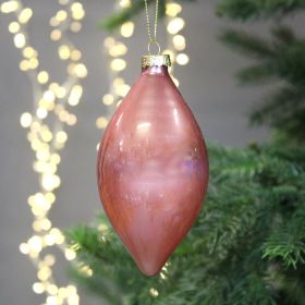 Pink Iridescent Olive Shaped Glass Bauble - 13cm