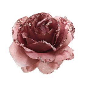 Pink Velvet Clip On Rose Decoration - 14cm