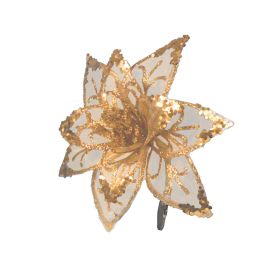 Gold Sheer Flower Clip On Decoration - 20cm