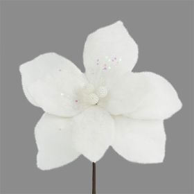 White Fur Flower Pick - 24cm