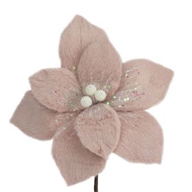 Pink Fur Flower Pick - 24cm 