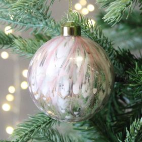 Pink Dribble Effect Glass Bauble - 8cm