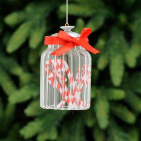 Glass Red & White Candy Canes Inside Jar Decoration - 9cm