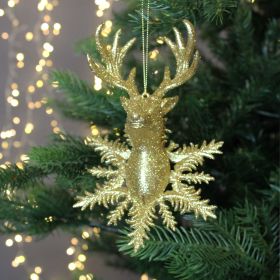 Gold Reindeer Head on Snowflake Decoration - 18cm