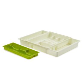 Whitefurze Adjustable Drawer Organiser with Insert Tray - Cream / Green