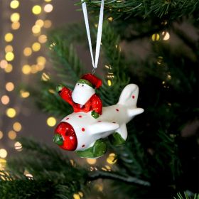 Aeroplane Santa Christmas Decoration - 8cm
